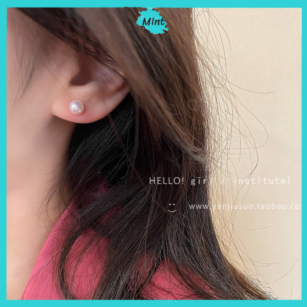 Bông Tai Nữ ❤️KHÔNG GÂY DỊ ỨNG❤️ Khuyên Tai Đính Ngọc Trai Nhân Tạo Size 8mm Đơn Giản