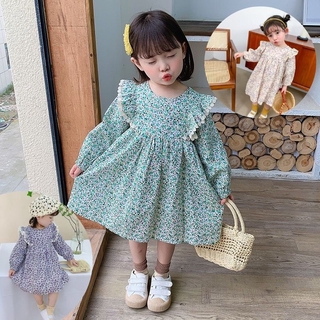 Váy bé gái dài tay cánh tiên hoa nhí 2 mầu xanh và Tím XHN317