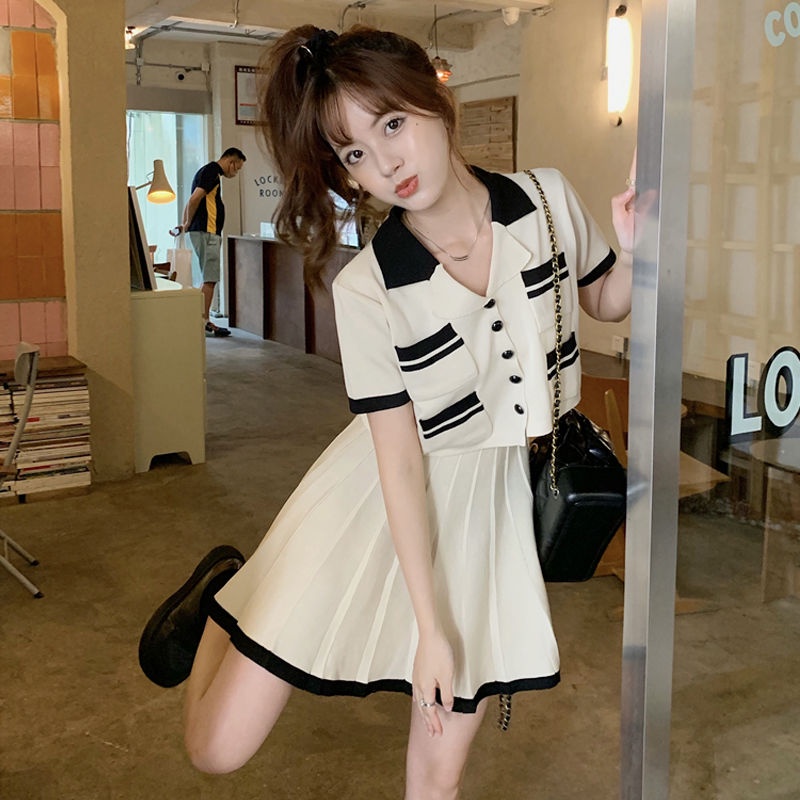 Bộ Áo Dệt Kim Phối Chân Váy Cỡ Nhỏ Thời Trang Cho Nữ