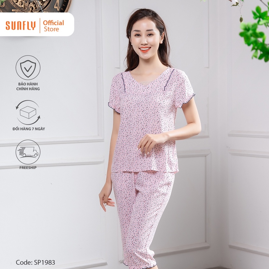 Bộ đồ mặc nhà nữ lanh SUNFLY áo cộc, quần ngố SP1983