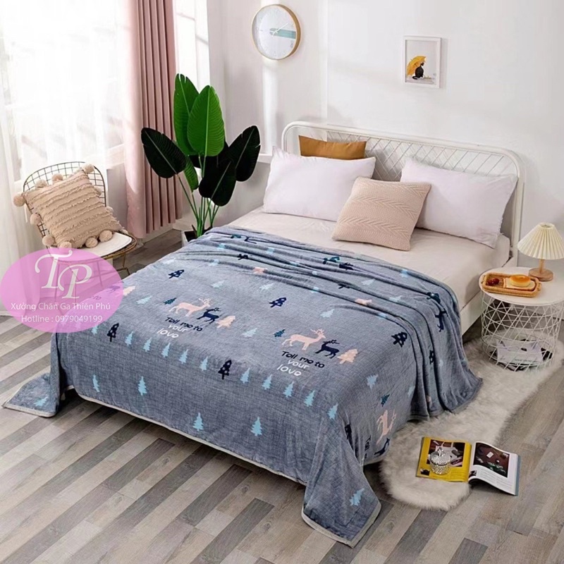 Chăn Tuyết Nhung Sữa Siêu Đẹp - Mềm Mịn - Thoáng Mát - Kích Thước : 2m x 2m3
