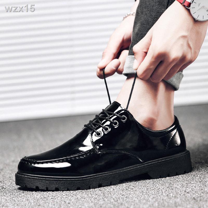 Korea ulzzang nam giày da nhỏ màu đen hàn quốc phiên bản sáng sinh viên mũi tròn ren-up thanh niên