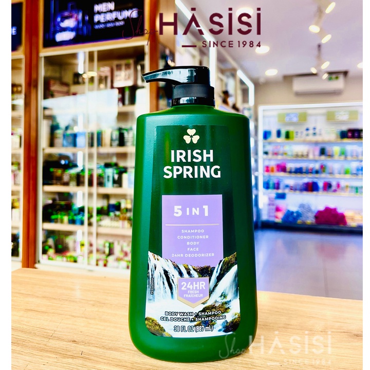Gel Tắm Gội Xả Rửa Mặt IRISH SPRING - 5in1 Shampoo Conditioner Body Face 887ml