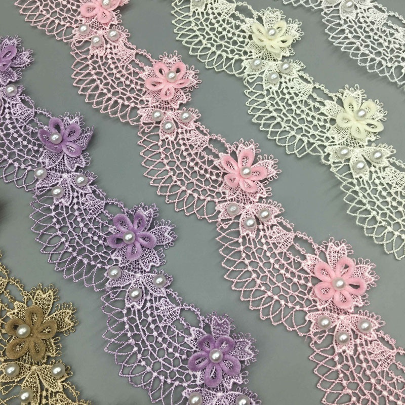 1 Yard Dây Ruy Băng Thêu Hoa Hồng Hòa Tan Trong Đại Dương Đính Ngọc Trai Trang Trí Thủ Công