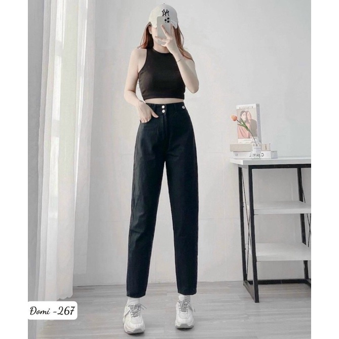 Quần baggy jeans cạp cao 2 cúc (Ảnh thật)