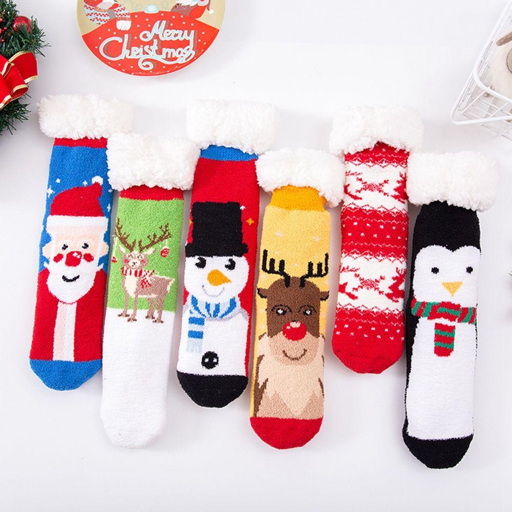 Vớ Cotton Dày Giữ Ấm Chống Trượt Họa Tiết Giáng Sinh Dành Cho Nữ