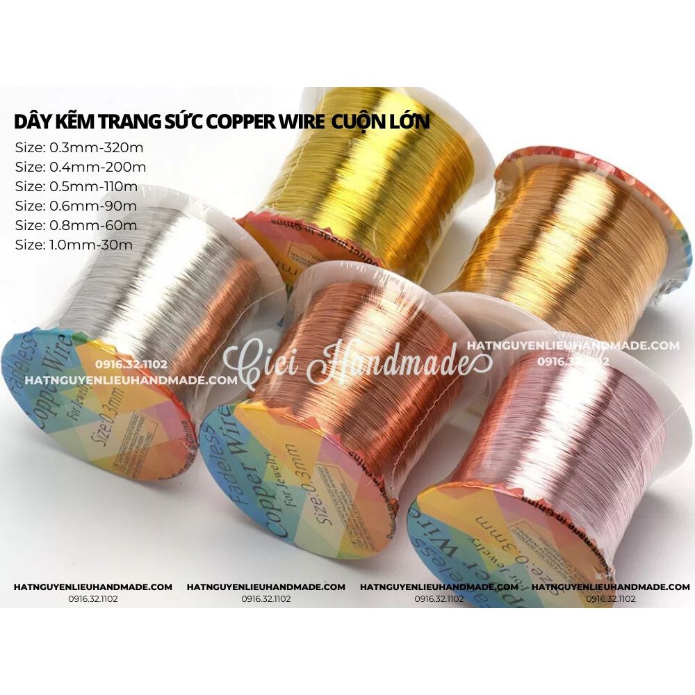 Dây kẽm trang sức Copper wire màu vàng Gold - Cuộn lớn tiết kiệm DIY Cici handmade (cam kết không gỉ) phụ kiện cô dâu