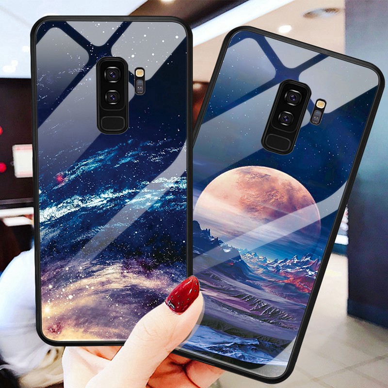 Ốp điện thoại mặt kính cường lực in hình sơn vẽ đẹp mắt cho Samsung Galaxy S9 S8 Plus Note 8