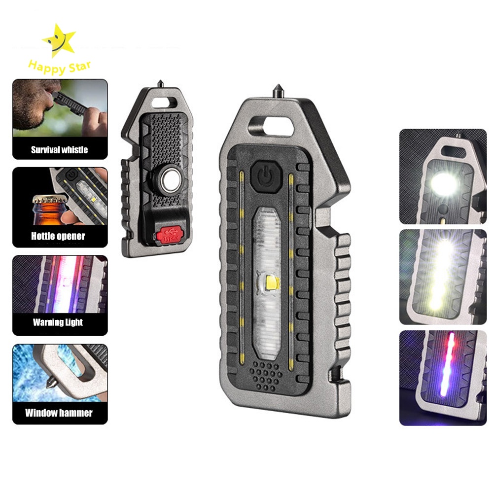 Móc Khóa Đèn Pin 13 Bóng LED Mini Đa Năng Siêu Sáng 2 Tiếng Kèm Còi Và Cổng Sạc USB