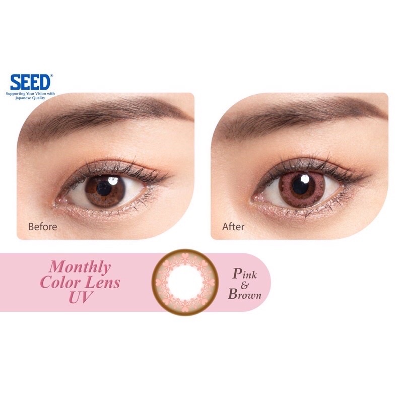 Tặng ngâm (8.6/14.2) Kính áp tròng màu 1 tháng cận &gt;10 viễn &gt;+3 SEED Montly Color Lens UV (Nhật Bản)