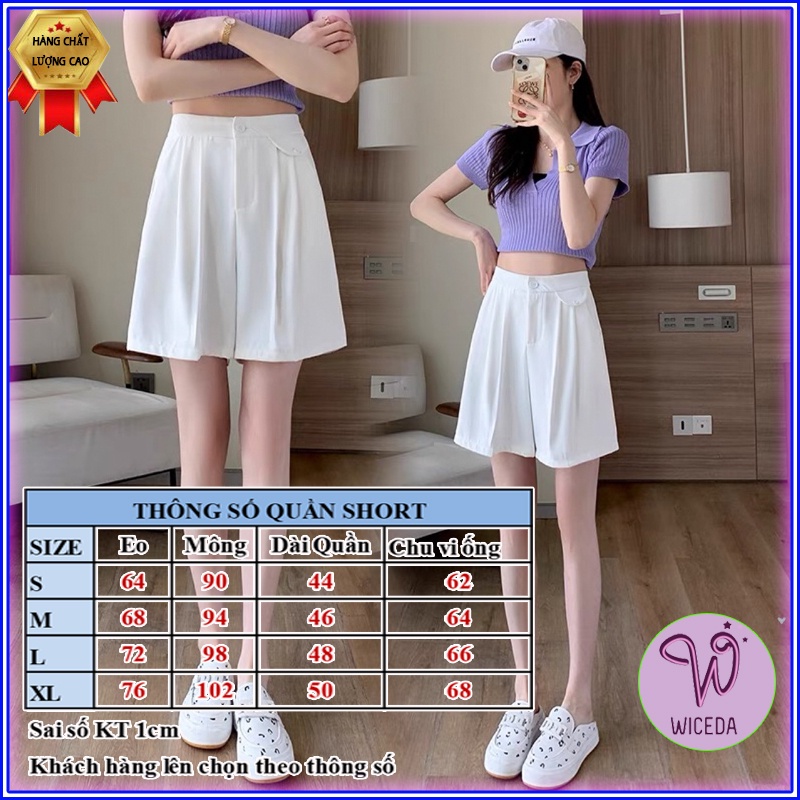 Quần short nữ ống rộng cạp cao Wiceda . quần sooc ngố lưng cao 2 màu đen trắng mặc ở nhà đi chơi chất vải dày dặn QN520
