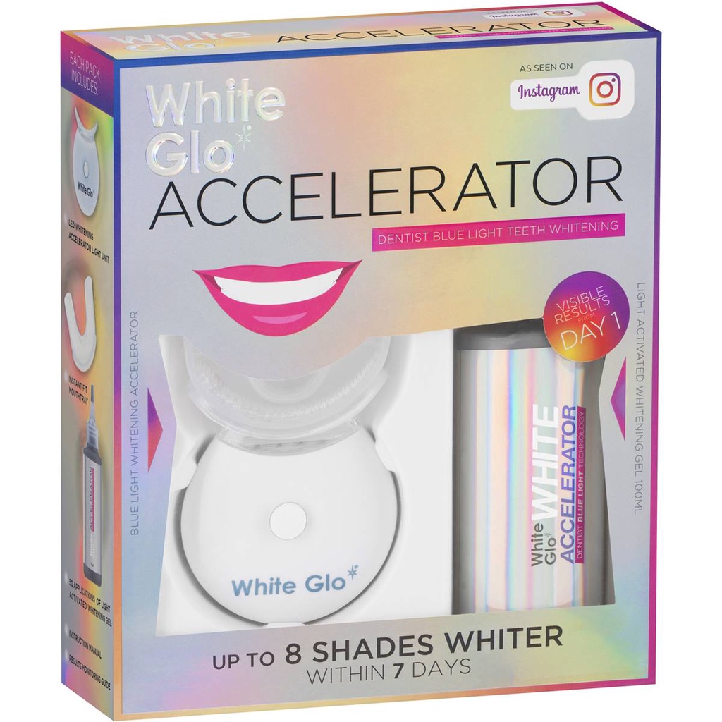 Bộ kich trắng răng bằng ánh sáng xanh White Glo White Accelerator Blue Light Teeth Whitening System Úc