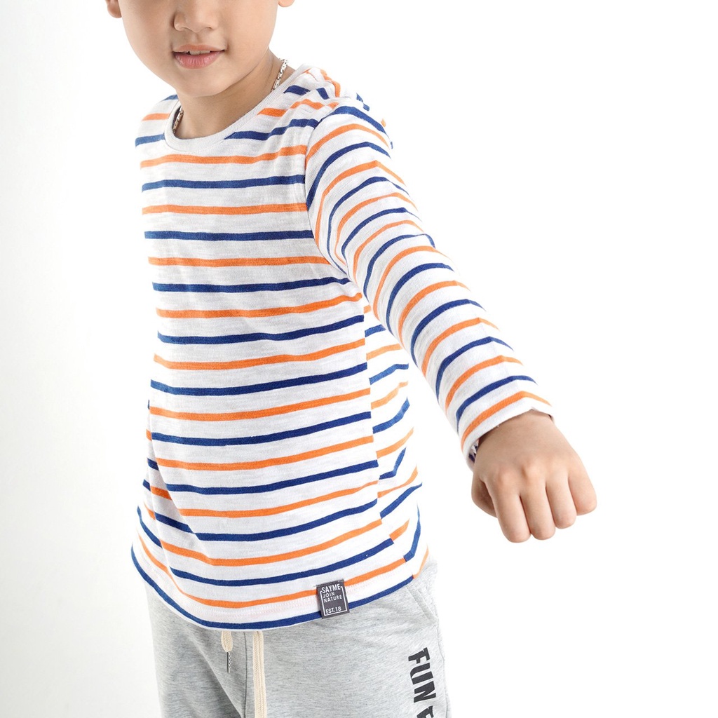 Áo dài tay trẻ em SAYME áo thu đông bé trai bé gái kẻ ngang cotton phong cách Hàn Quốc BCTS0025-26