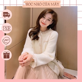 Áo len lông viền tweed và voan organza GNCM