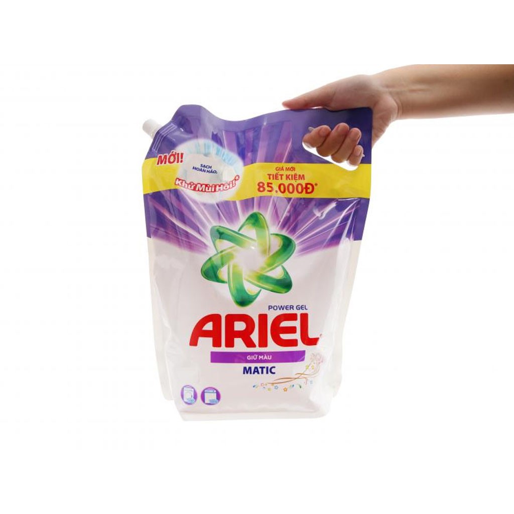 Nước Giặt Ariel Power Gel Giữ Màu Matic Dạng Túi 3,25kg (Tẩy sạch vết bẩn tốt hơn gấp 2 lần)