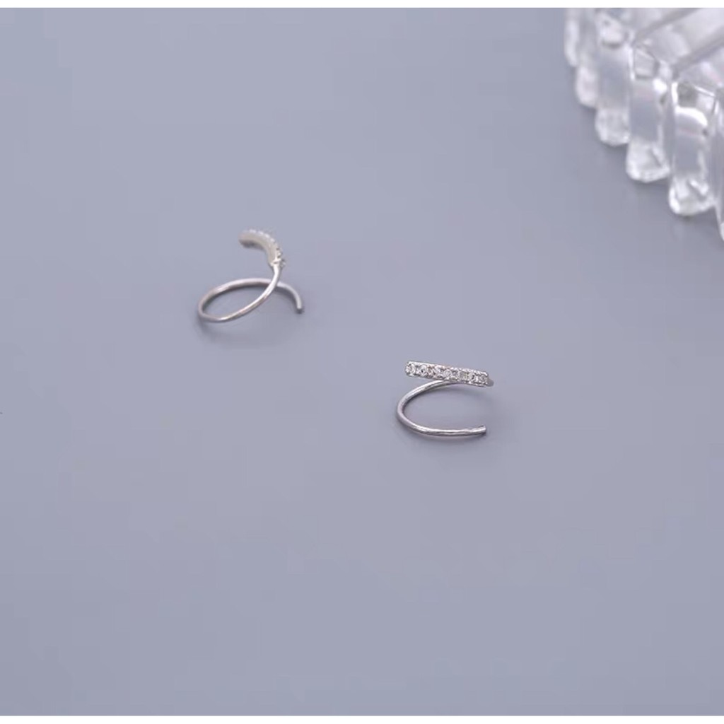 Khuyên tai bạc nữ TLEE xoắn vòng nhẹ nạm đá cao cấp TleeJewelry B0193