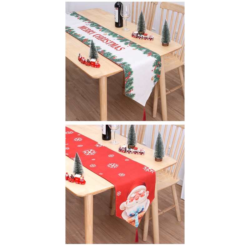 Khăn Trải Bàn Vải Lanh cotton Hai Lớp In Họa Tiết Giáng Sinh Trang Trí Bàn Ăn