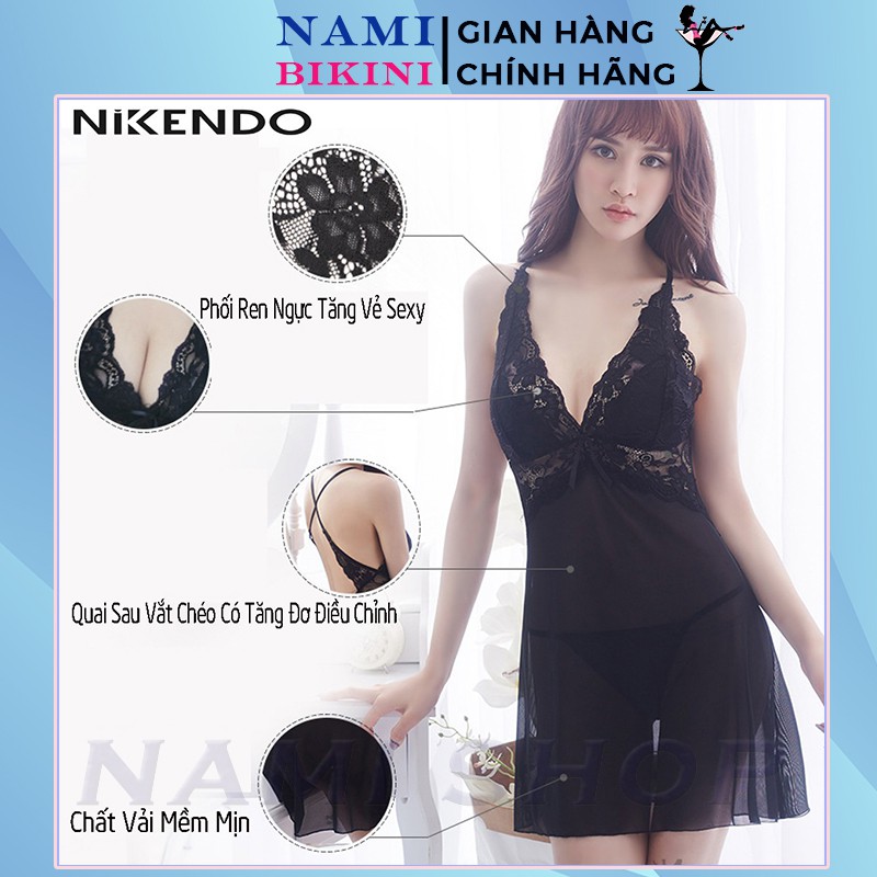 Váy ngủ xuyên thấu kèm quần lọt khe đầm ngủ sexy phối ren váy 2 dây chéo gợi cảm Nami | BigBuy360 - bigbuy360.vn