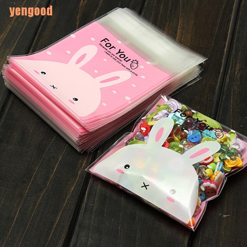 Set 100 Túi Nhựa Đựng Bánh Kẹo In Hình Thỏ Dễ Thương Tiện Dụng