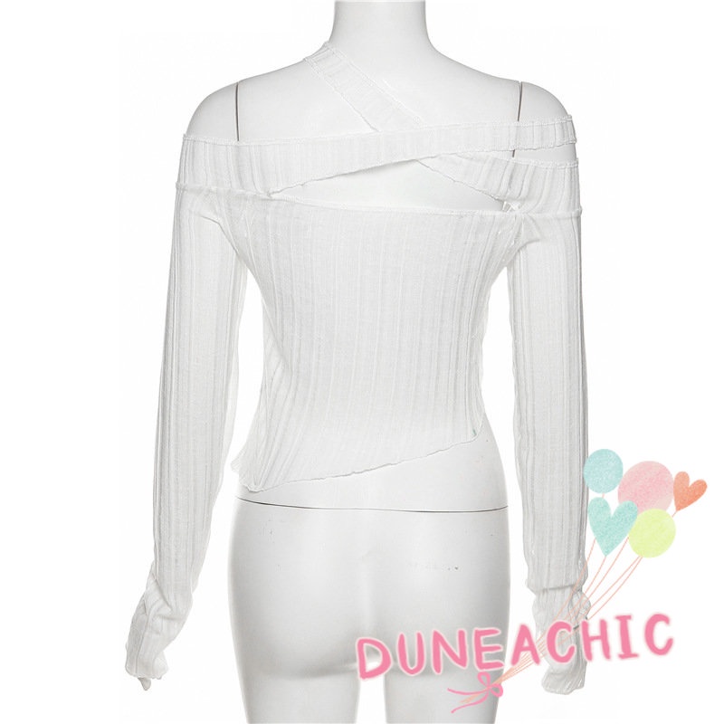 DUNEA Áo Thun Tay Dài Thiết Kế Lệch Vai Quyến Rũ Cho Nữ