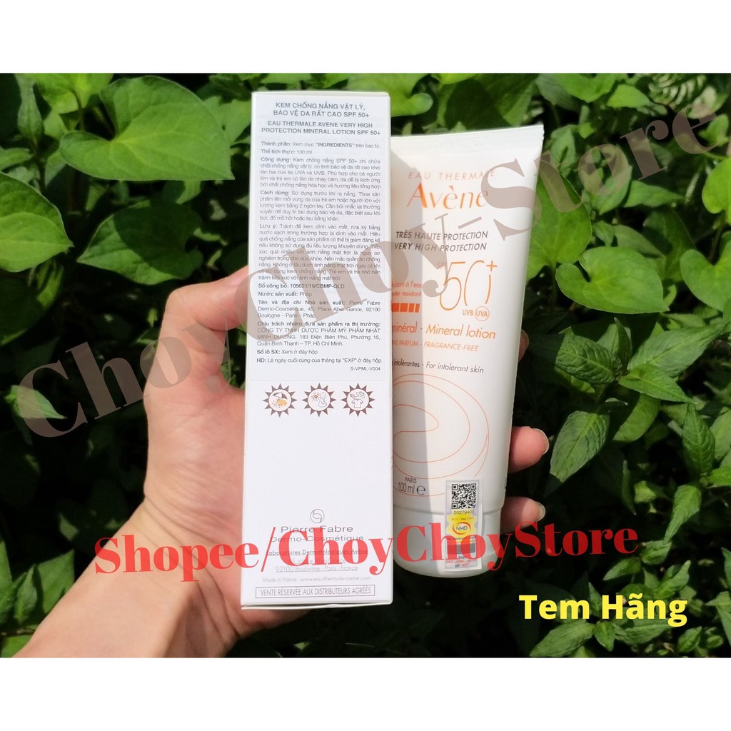 [TEM CTY] Kem Chống Nắng AVENE Protection Mineral Lotion SPF50+ 100mL - Dành Cho Da Nhạy Cảm SPF50+