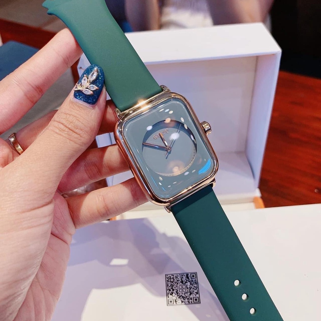 Đồng hồ nữ guou quai silicol mặt chữ nhật siêu hot 2021 bản dây aple donghonu (video ảnh thật) | BigBuy360 - bigbuy360.vn