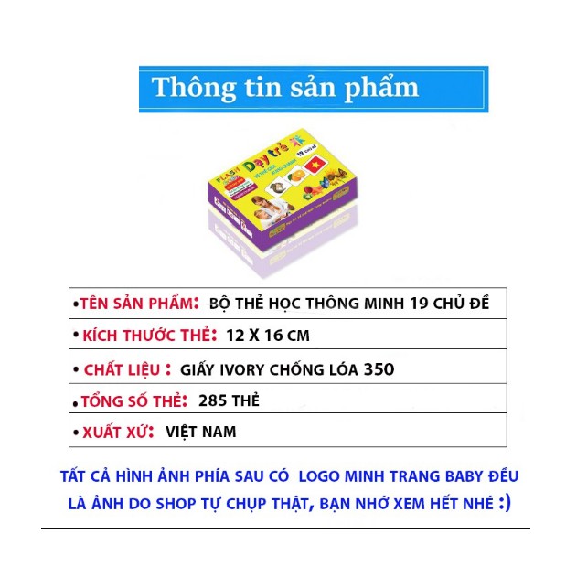 Bộ Thẻ Học Thông Minh 18 Chủ Đề loại to song ngữ tiếng Anh loại chuẩn Glenn Doman Flashcard cho bé từ 0-6 tuổi