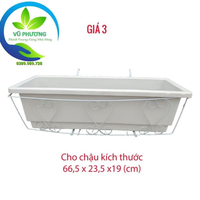 Khay Trồng Rau Thông Minh - Chậu Nhựa Trồng Rau, Trồng Hoa  Có Giá Sắt Treo -66.5x23.5x16cm