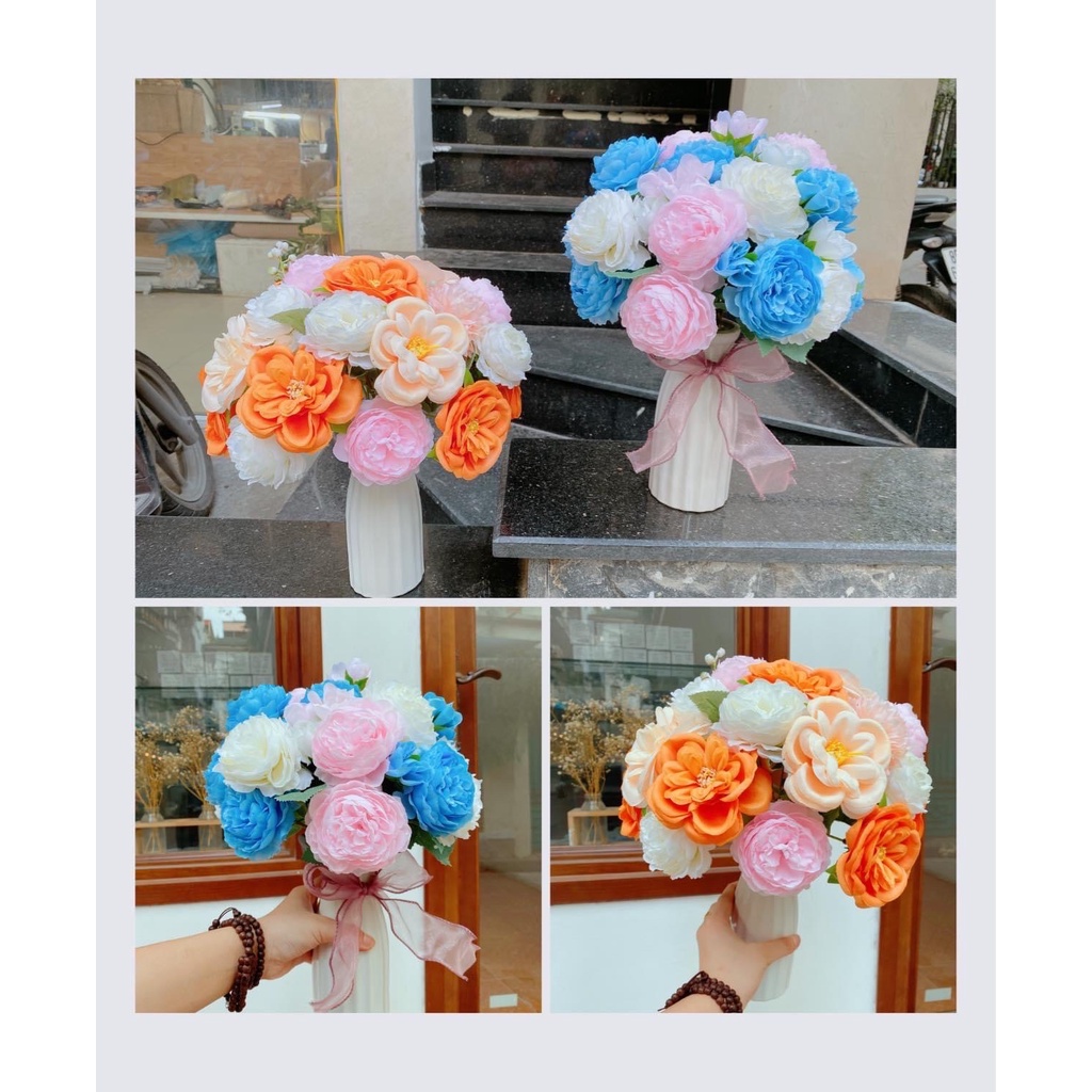 BÌNH GỐM CẮM HOA MIỆNG TÚM- lọ hoa MINI - decor - gốm sứ bát tràng- hoa khô cao 16cm