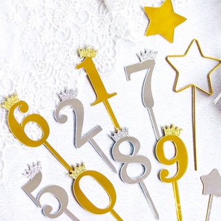 Mica số vương miện từ 0 đến 9 màu vàng và bạc