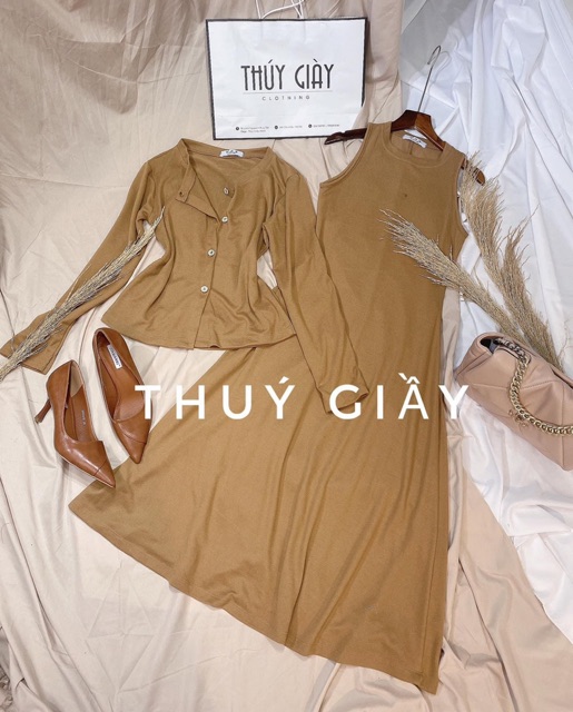 SET VÁY COTTON ZIP XOÈ MIX KHOÁC CARDIGAN