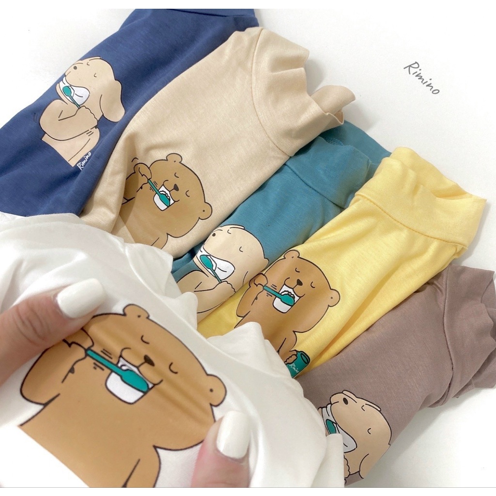 Áo dài tay thun lạnh cổ 3p họa tiết dễ thương cho bé Rimino