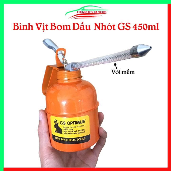 Bình vịt dầu châm nhớt GS màu cam chai 450ml vòi mềm bơm nhanh tiết kiệm