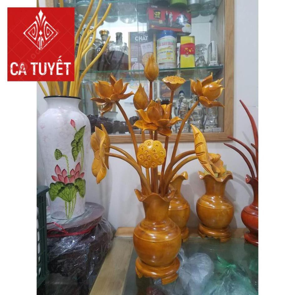 BÌNH HOA SEN LÀM BẰNG GỖ MÍT