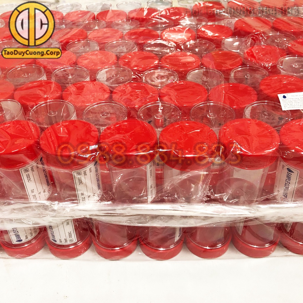 Lọ đựng mẫu bệnh phẩm lưu mẫu có nắp màu đỏ 50ml lọ đựng phân lọ đựng nước tiểu