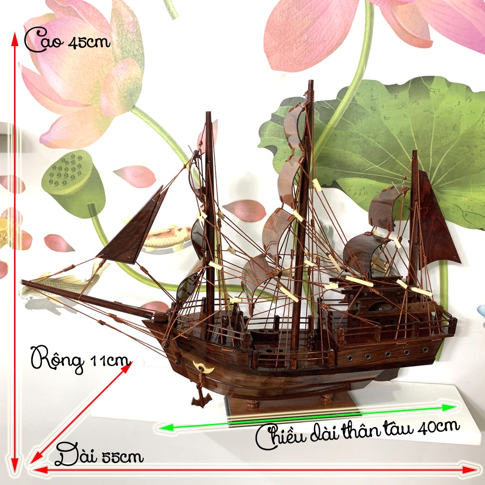 Thuyền gỗ mô hình trang trí quà tặng tân gia - quà tặng khai trương - trang trí bàn làm việc - Tàu Santa - Thân tàu 40cm