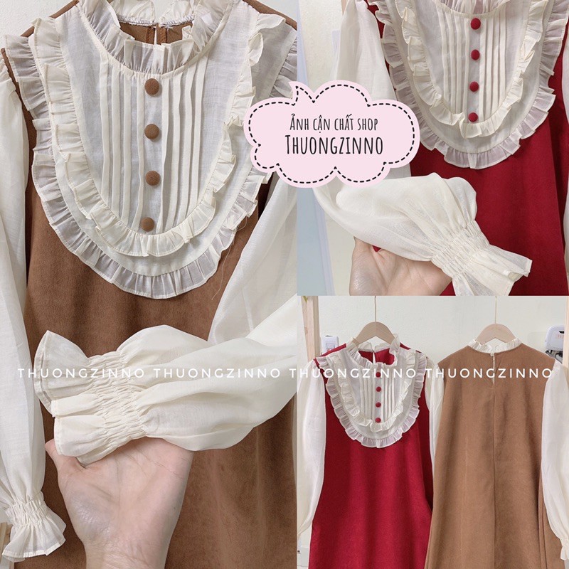 Váy nhung phối voan sang chảnh chất liệu vải mềm đẹp Đầm suông bánh bèo