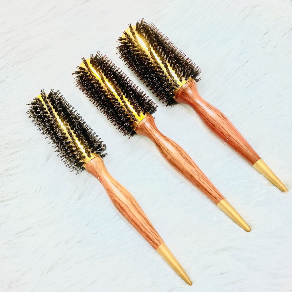 (Hàng cao cấp) Lược Tròn Cán Gỗ Sấy Tạo Kiểu Bọc Nhuôm Alumium Round Comb/Brush