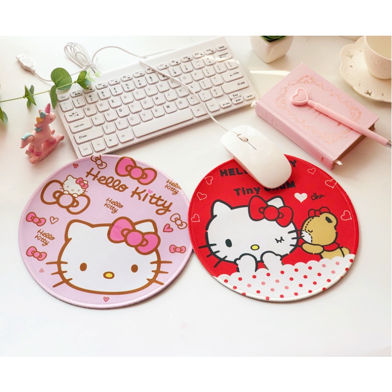 Miếng Lót Chuột Bằng Da Pu Chống Trượt Chống Thấm Nước Hình Mèo Hello Kitty
