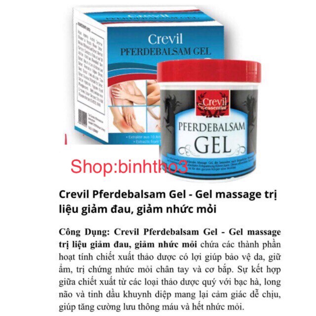 GEL MASSAGE GIẢM ĐAU NHỨC MỎI CREVIL ESSENTIAL PFERDEBALSAM GEL 250ML CHÍNH HÃNG - 7427