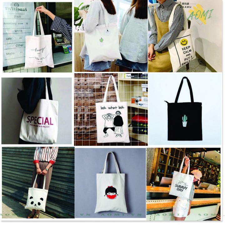 Túi tote Vải canvas mềm Đẹp Cực Hot có khóa miệng đựng vừa a4 tặng quà xinhT6 PHONG CÁCH AOMI