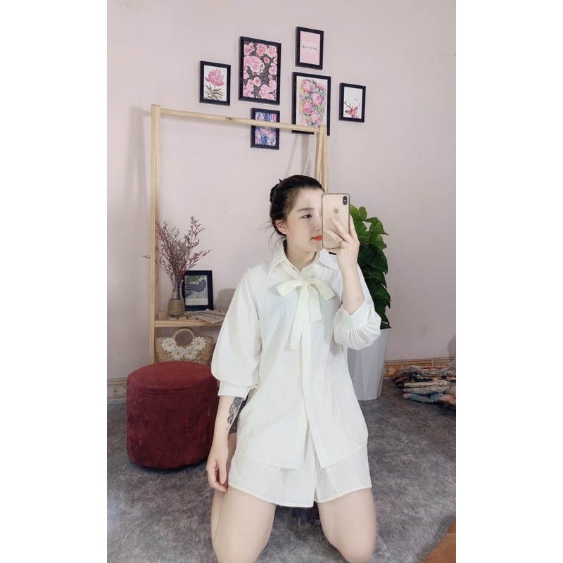 SET ÁO SƠ MI GIẤU QUẦN MIX CHÂN VÁY XẾP LY KÈM DÂY NƠ | BigBuy360 - bigbuy360.vn