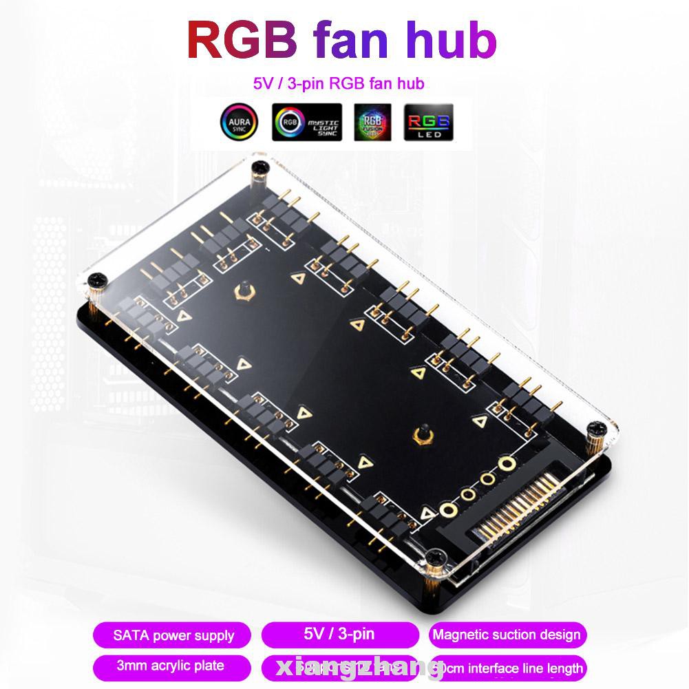 5V 3 Pin RGB Fan Hub Computer Case Accessories Extension Black SATA Power Motherboard Synchronous ARGB Adapter For AURA