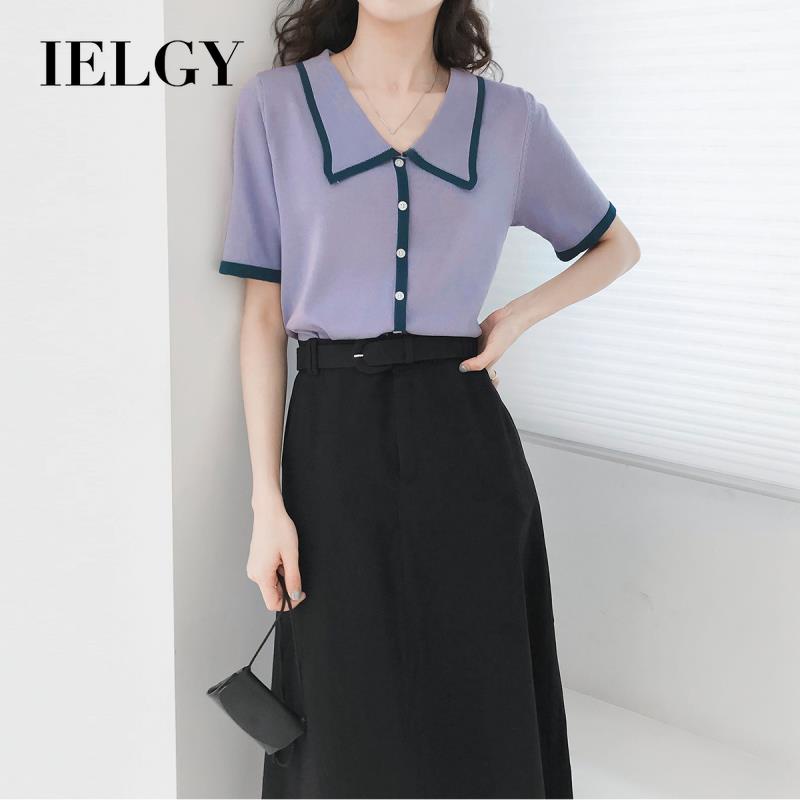 Áo sweater Dệt Kim Mỏng Tay Ngắn Dáng Rộng Màu Sắc Tương Phản Thời Trang Mùa Hè Cho Nữ
