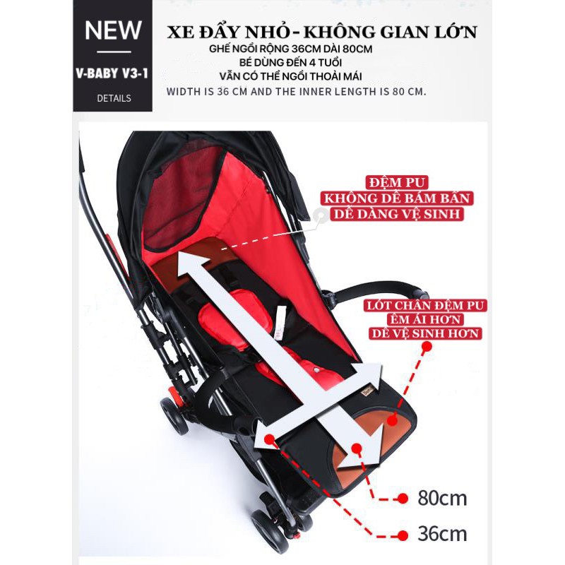 Xe đẩy 2 chiều gấp gọn du lịch V-Baby V3-1 Hàng cao cấp sản xuất theo công nghệ Nhật Bản