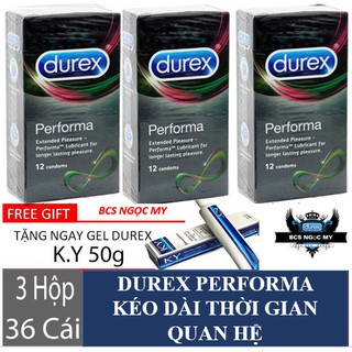 Combo 3 hộp Bao cao su Durex Performa Kéo dài thời gian quan hệ + 1 gel bôi trơn KY 50ml