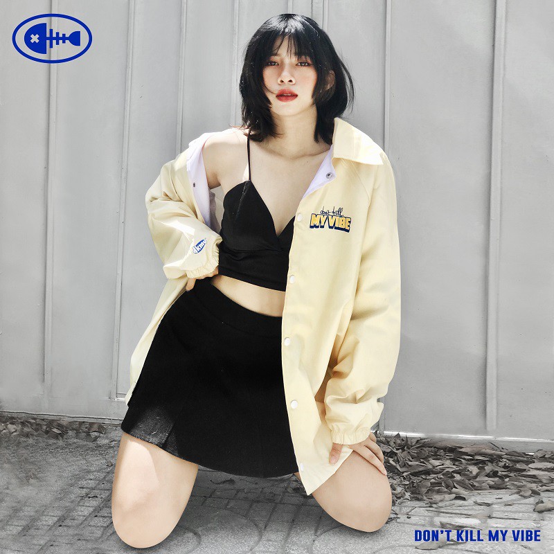 Áo khoác nữ Don't Kill My Vibe vải dù màu vàng, form rộng có hình in Baseball | BigBuy360 - bigbuy360.vn