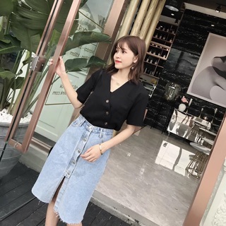 Áo sơ mi nữ khoét cổ V (Hàng order)