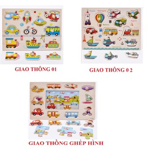 Combo 5 bộ Bảng Gỗ Ghép Hình Có Núm