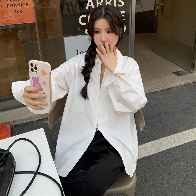 ZHELIHANGFEI Áo sơ mi tay dài dáng rộng phong cách Hàn Quốc thời trang dành cho nữ